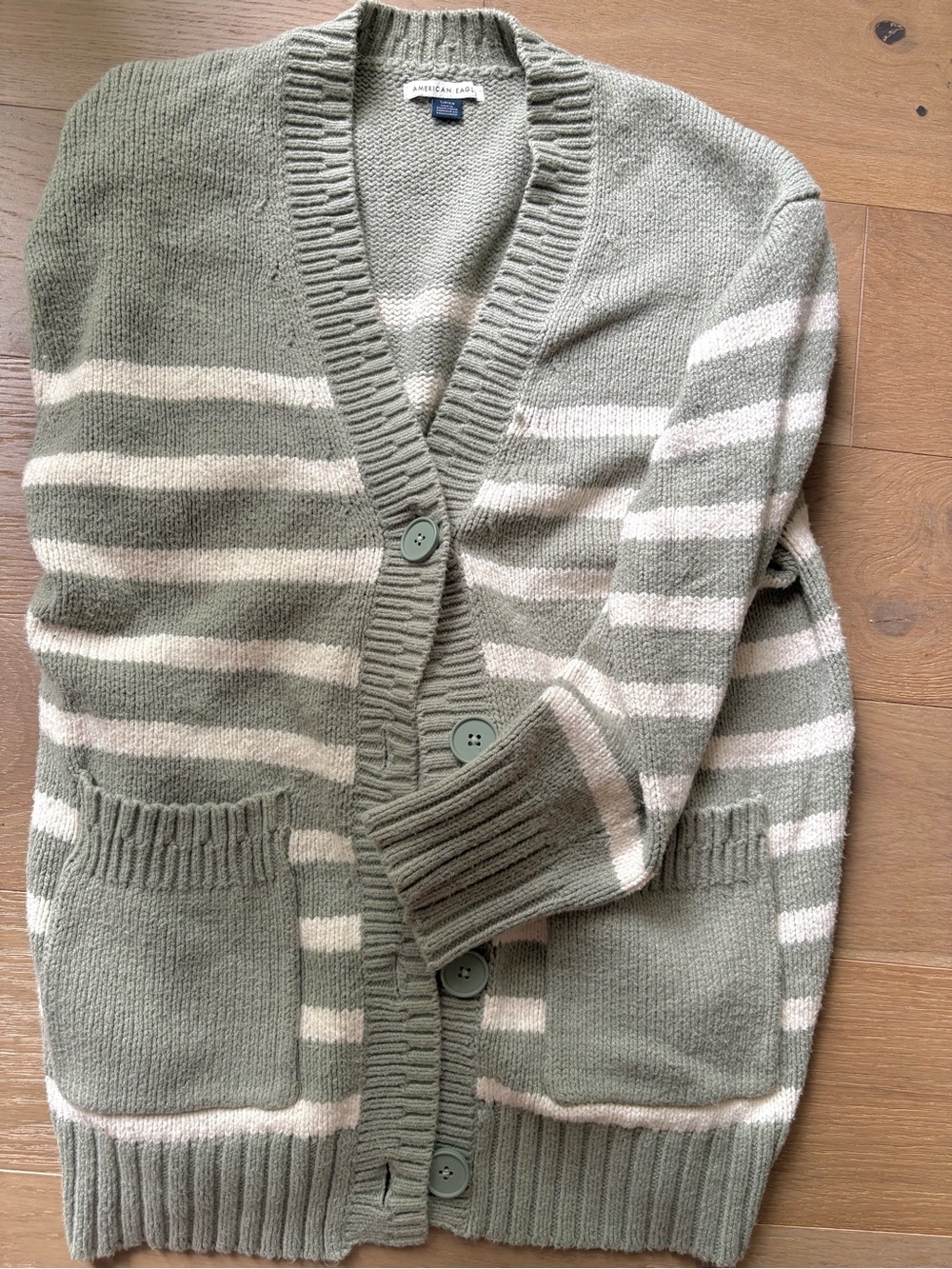 Oversized Striped Sage Green and White Cardigan | Small